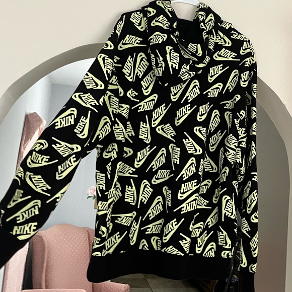 Black Nike Hoodie With Neon Nike Logos - Picture 2 of 2
